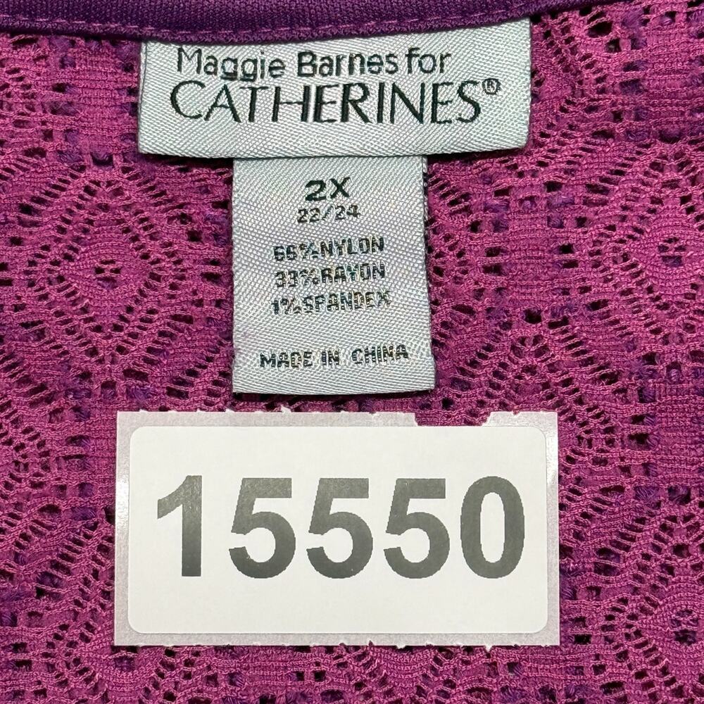 Catherines Top Womens‎ 2X- 22-24 Purple Crochet Lace Overlay Semi Sheer Career - Picture 8 of 8